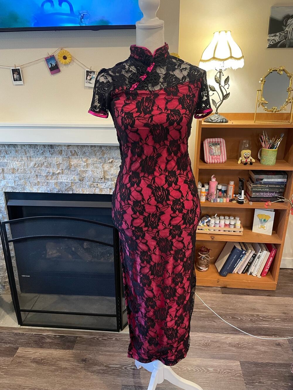 hot pink and black lace asain style y2k dress